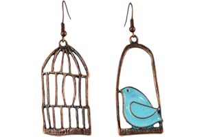 YAZILIND Women Bohemian Dangle Drop Earrings Vintage Bird Birdcage Fish Fishhook Earrings Statement Retro Ethnic Bronze Ear Jewellery