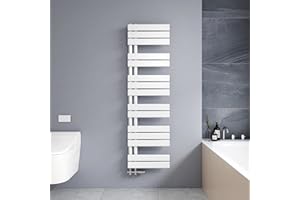 Meykoers Scaldasalviette Piatto 1385 x 400 mm, termoarredo Bagno, scaldasalviette ad Acqua Calda, 570W, Attacco Laterale, Bianco