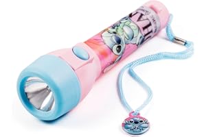 Disney Stitch stor LED-ficklampa för barn, 16 cm halkfri ficklampa i plast för utomhusäventyr, camping, vandring och nödsitua