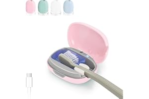 ELMWAY STB-022 UV-C Light Toothbrush Sanitizer Case by ELMWAY – Portable & Rechargeable, Compact Design with Stand for Travel or Countertop Use – Fits Most Manual & Electric Toothbrushes – Pink