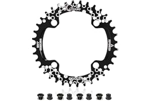 EASTERN POWER Plato Bicicleta Montaña, Plato 30/32/34/36/38 Dientes BCD 104, Aluminio Monoplato 30T/32T/34T/36T/38T MTB, Rojo/Negro