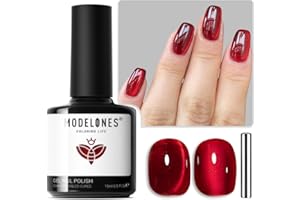 ‎MODELONES MODELONES UV Nagellack Cat Eye 15 ML, Rot mit Magnet, Rot Cat Eye Uv Gel, Glitter Silver Off Reflective Translucent Gel Magnetic Nagellack für Frauen und Mädchen