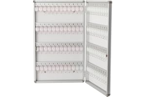 TABODD Cabinet 96 Key Boxes, Wall Mounted Lockable Safe Box, Large Storage With Tag Labels and 96 Hooks for Home Office Property Hotel Bank, 64 x 39 x 5.5 cm, Silver