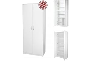‎HOME COLLECTIVE Schrank Mehrzweckschrank mit Soft Close Türdämpfer weiß 74cm Breite 180cm Höhe mit Vier Einlegeböden, Aktenschrank Haushaltsschrank Organizer aus MDF Holz