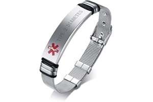 VNOX Nombre Personalizado de Acero Inoxidable Grabable ID de Alerta Médica Ice Pulsera Ajustable Sos Emergencia Personalizada para Hombres Mujeres