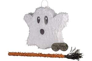 Fax Potato Halloween Ghost Pinata, Stick and Blindfold - White Ghost Scary Halloween Pinata Birthday Spooky Haunting Celebration Trick or Treat Hanging Party Decoration Creepy Easy to Fill