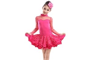 BOZEVON Kids Girls Sequined Latin Tango Ballroom Dance Dress Skirt Latin Costume