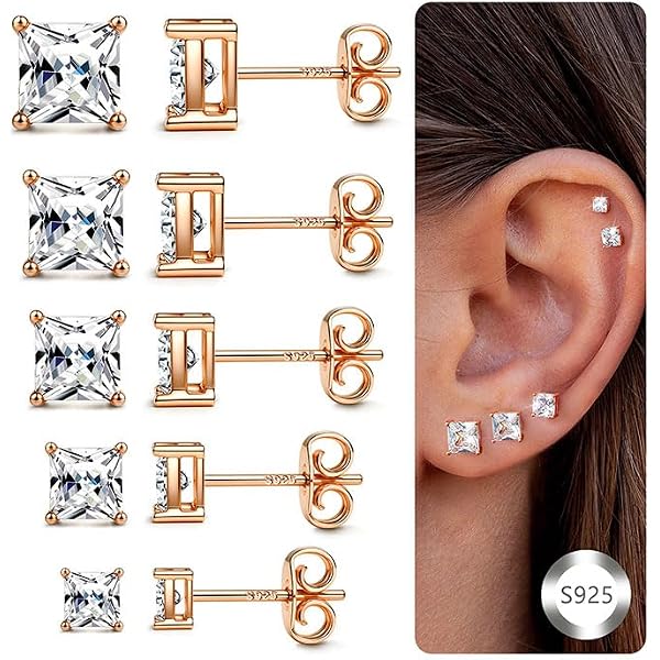 JeweBella 4 Paia Di Orecchini In Argento 925 Con Zirconia – Set Di Orecchini A Bottone Per Donna E Uomo, Anallergici, Da 2-5 Mm, Ideali Per Cartilagine E Uso Quotidiano, Regalo Perfetto