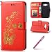 Produktbild Galaxy J1 Mini Prime Leder Hülle, Hpory Retro Schlüsselband Ledertasche Handyhüllen Leder PU Case With Kredit Kartenfächer Tasche Schutzhülle für Samsung Galaxy J1 Mini Prime + 1 x Hpory Stylus-(Rot)