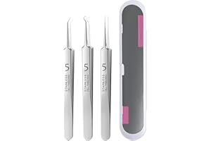 JINSIHU 3 Pezzi Pinzette Professionali in Acciaio Inox, Pinzetta Punti Neri Scheggia a Punta Pinzette, Pinzette di Precisione Punti Neri Rimozione, Pinzetta Peli Incarniti Professionali per Acne Brufoli