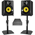 VONYX SMN50B Active Studio Monitors Pair 5-inch 140W Home Studio Monitor Speakers Set with Adjustable Desktop Stands & Acoustic Isolation Foam Pads for Recording Mixing DJ Production