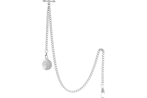 TREEWETO Men's Albert Chain Pocket Watch Curb Link Key Chain 2 Hooks with Antique Life Tree Pendant Design Charm Fob T Bar