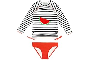 weVSwe Bañador para niña UPF 50+, protección de manga larga, dos piezas, nudo de lazo, traje de baño Rash Guard con volantes, puños raros
