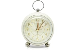 Rohome Vintage Small Alarm Clock with Night Light, Green, Silent Quartz Movement, Non-Ticking, Decorative, for Bedside Table, Desk, Kitchen, Bedroom, Shelf, Nightstand (Beige)