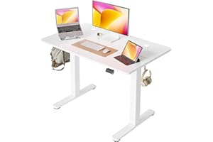 ‎CUBIKER Cubiker 100 x 60 cm Schreibtisch Höhenverstellbar Elektrisch, Stehpult T-Beine aus Stahl mit Funktions-Memory-Steuerung, Anti-kollisions System, Weiß Tischplatte