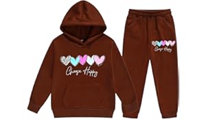 SoLu DAY8 Girls Tracksuit Set Choose Happy Kids Long Sleeve Hoodie Sweatshirt and Trousers Outfits Sets for Girls Trendy Spring Winter Comfy School Casual Jogging Athletic Age 3-14 Years