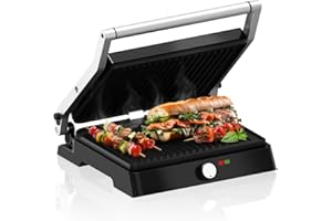 VERTENZ Intense 50 | Elektrischer Kontaktgrill XXL Sandwichmaker Sandwichtoaster Tischgrill Grill Elektrogrill mit Temperaturregelung | 2200W | Antihaftbeschichtete Platten | 35x32x12.4cm | Edelstahl