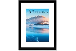 DTXDTECH Marco A3 de 29.7x42 cm, marco de fotos A3 de madera negra, marco de fotos A3 con cristal de plexiglás, marco de fotos A3 para impresión A3, decoración de dormitorio y sala de estar