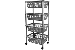 COSEDACASA Carrello Porta Frutta 4 Ripiani vivande cestini Contenitore Multiuso Rosso Verde Blu Grigio Bianco c/Ruote Prodotto Italiano ma Robusto