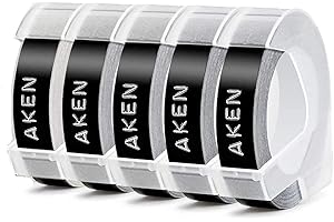 5 x Aken Compatible with Dymo Embossing Label Tape Black 9mm S0898130, Refill for Dymo Omega 3D Junior Label Tape Self-Adhesive for Dymo Omega Junior Organizer Express Embosser Label Maker