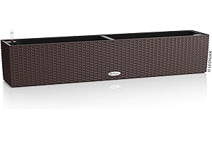 ‎LECHUZA LECHUZA-Pflanzgefäß BALCONERA Cottage 100 Mokka, Balkonkasten mit Bewässerungssystem, Wasserstandsanzeiger und Pflanzeinsatz, Flechtoptik, 99 x 19 x 19 cm, 15912