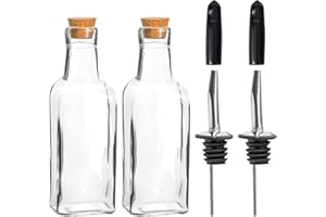Argon Tableware Olive Oil Bottles with Cork Lids - 170ml - Pack of 2 - Dishwasher Safe Kitchen Glass Olive Oil Dispenser Cruet with Dust Cap, Cork Stopper and Tapor Pourer Top for Soy Sauce, Vinegar