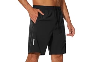 YUTYTH Mens Gym Running Shorts Breathable Quick Dry 7" Gym Athletic Shorts with Zipper Pockets and Reflective Strip