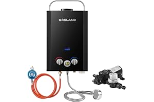 GASLAND BE158BP60 6L 50mbar Tankless Scaldabagno portatile con pompa dell'acqua da 12 V, GPL per doccia/viaggio camper