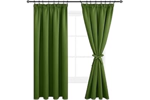 DWCN Zasłony zaciemniające, grube zasłony termiczne z taśmą marszczącą, dekoracyjne zasłony okienne z krawatami, 200 x 140 cm (wys. x szer.), oliwkowo-zielone, zestaw 2 sztuk