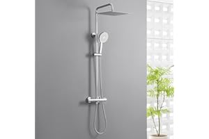 Auralum Columna Ducha Termostatica, Duchas de Baño Columna Altura Ajustable, Alcachofa de Ducha Grande 30x30 cm de Acero Inoxidable, Grifo de Latón (Cromo)