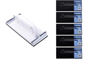 Küssner Handschleifer-Set, 5 Stück Schleifgitterleinen: Länge 28cm, Breite 11,5cm, Korn 180, Schleifklotz mit Metallklemmgriffen: Länge 22cm, Breite 10,5cm, A0180-900518, weiß