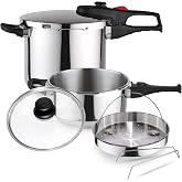 Magefesa Practika Plus &ndash; Set of 4 + 6L Express Cookers + Basket, 18/10 Stainless Steel, Pressure Sensor, Induction, Energy Sa