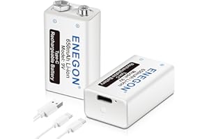 ENEGON 9V USB Directa Recargable Batería 650mAh Lito-Ion con Cable USB Type-C 2 en 1 para Micrófonos, Alarma de Humos, Juguetes electrónicos, Walkie Talkie y Más aparatos (2 Baterías)