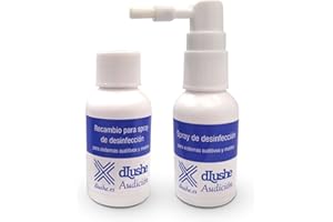 DLUSHE Spray de Limpieza Desinfectante con Cepillo y Recambio para Audífonos, moldes, tubos y cupulas. 60 ml de Limpiador para Audífonos y accesorios.
