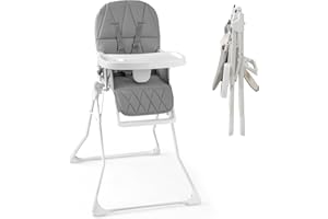 GYMAX High Chairs for Babies and Toddlers, Compact Foldable Highchairs with 3-Position Adjustable Tray & Footrest, Removable Seat Cushion, 5-Point Safety Harness, Portable Baby Feeding Chair (Grey)