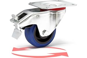 Wiltec Roulette pivotante en plastique – Ø 80 mm – Capacité de charge 100 kg – Roue avec blocage total et Plaque de montage – Transport Appareil Accessoire Meuble – Usage silencieux sans trace