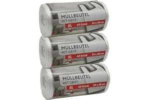 SUNMANDO Müllbeutel Premium-Edition - Besonders reißfest und wasserdicht - Mit praktischem Trage-Griff für einfache Entsorgung und saubere Mülltrennung (5 Liter - 3 Rollen)