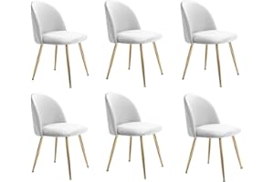 JINPALAY Set 6 pezzi Sedie Velluto Sala da Pranzo Moderne Sedie Imbottite Cucina Beige con Alto Schienale per Camera da Letto Soggiorno Gambe in d'Oro Metallo Regolabili