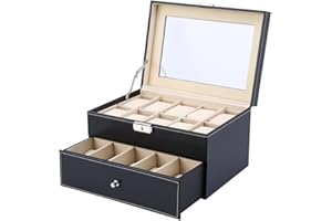 ESTINK Caja para Relojes (Madera, para 6 10 12 20 24 Relojes, Piel sintética Exterior, con Terciopelo), Color Negro