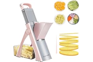 SupMaKin Mandoline de Cuisine Safety Slicer Manuelle Multifonction Tous Coupe Légumes Lame en acier inoxydable, Julienne, Cubes, Fcoupe Patate Frite carotte, Euroshopping - Rose