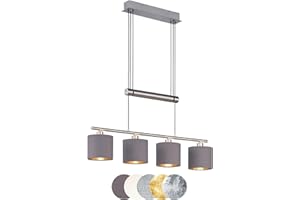 ‎LIGHTLING lightling modern Pendelleuchte Marita 4-flammig nickel matt Metall, Stoffschirm taupe, höhenverstellbar, exkl. 4 x E14 max. 28W, Höhe 95-150 cm, Breite 77 cm