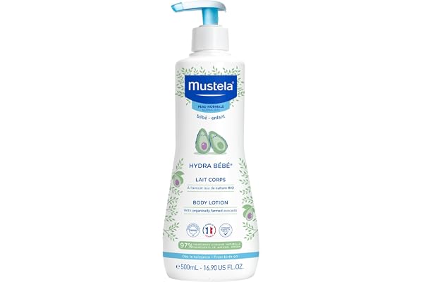 Mustela Hydra Lait Corporel 500ml – Bébé, Enfant, Famille – à la Perséose d'Avocat BIO & Vitamine E – Hydrate et adoucit la peau – 97% d'ingrédients d'origine naturelle