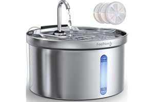 FEELNEEDY Fontanella per Gatti in Acciaio Inox 3,5 Litri Fontana d'Acqua con Rubinetto per Animali Domestici Silenziosa, con 3 Filtri e USB Spina