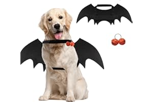 ELEDREME Cat Halloween Costume Dog Bat Wings, Black Dog Costume Halloween Includes Bat Wings Dog and Pumpkin Bells, for Pet Halloween Party, Cosplay (L)