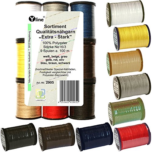 Sort. 9 Spulen a. 100 m Qualitäts - Nähgarn "Extra Stark" verschied. Farben, Ne 16/3, 100% Polyester für die Nähmaschine, 2905