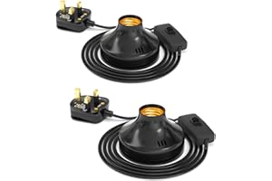 TobeBright 2 Pcs E27 Bulb Holder with UK Plug and Switch, 100W Maximum, 1.8 Meter Cable, Vintage E27 Lamp Holder for Home Lighting Decoration, AC 230V, No Bulb (Black)