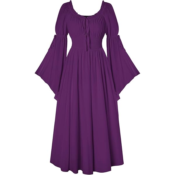 SCARLET DARKNESS Middeleeuwse damesjurk met vetersluiting en pofmouwen, hoge taille, renaissance-maxi-jurken, Donkerblauw, S