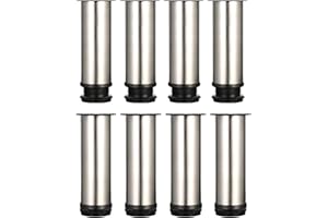 Drenky 8 Stück Möbelfüße Metall Tischbeine Metall 15cm Rund Edelstahl Gebürstet möbelfüße verstellbar Tischbeine Höhenverstellbar Gesamthöhe 150mm-165mm Kommen Mit Edelstahlschrauben für Möbel Projekt