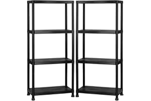 Oypla 2x 4 Tier Black Plastic Heavy Duty Shelving Racking Storage Unit