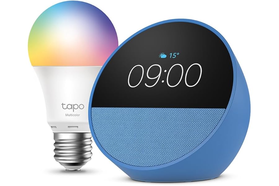 Echo Spot | Blau + Tapo L530EA (E27) Lampe, kompatibel mit Amazon Alexa - Smart Home-Einsteigerpaket